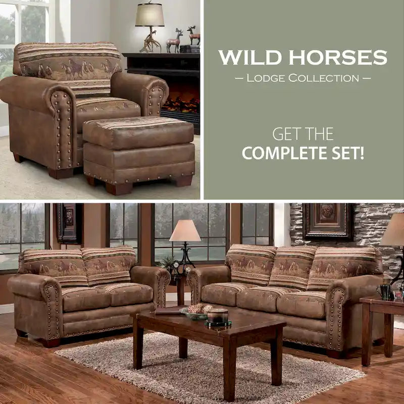 American Furniture Classics Model 8501-00-40 Wild Horses Arm Chair with Matching Ottoman