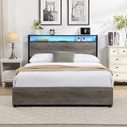 Full Bed Frame Storage Headboard With Charging Station