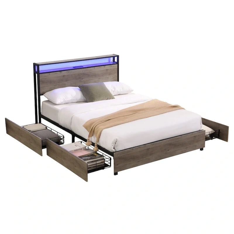 Full Bed Frame Storage Headboard With Charging Station