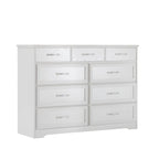 Long Wood 9-Drawer Dresser with Antique Handles