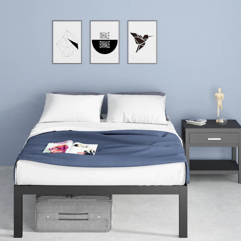 18-Inch High Black Metal Platform Bed Frame
