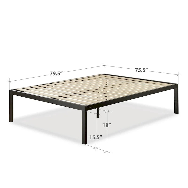 18-Inch High Black Metal Platform Bed Frame