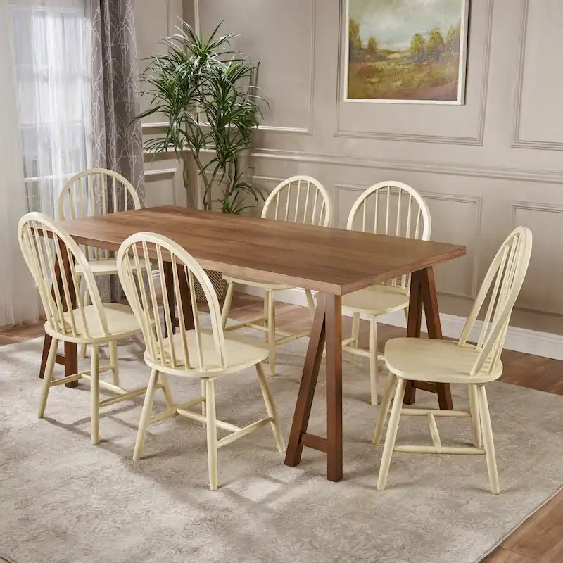 Ansley Farmhouse Cottage 7-piece Wood Dining Set by Christopher Knight Home