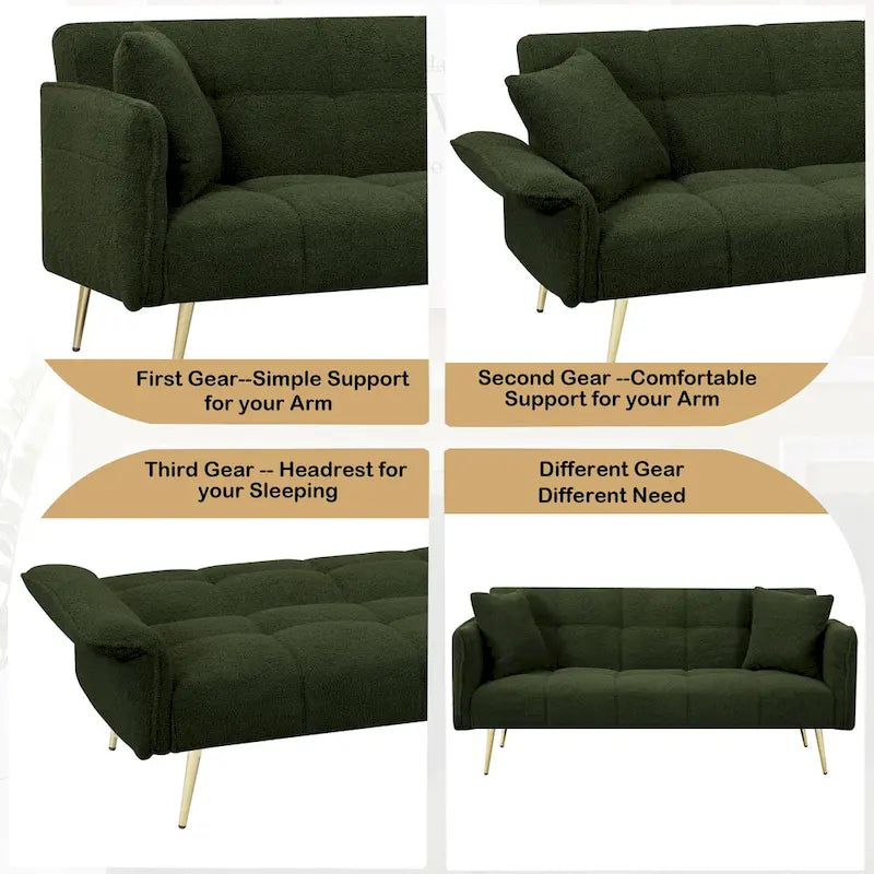 Convertible Double Sofa Bed with Folding Armrests - 31.10 x 70.00 x 31.49