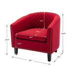 Accent Barrel chair living room chair with nailheads and solid wood legs
