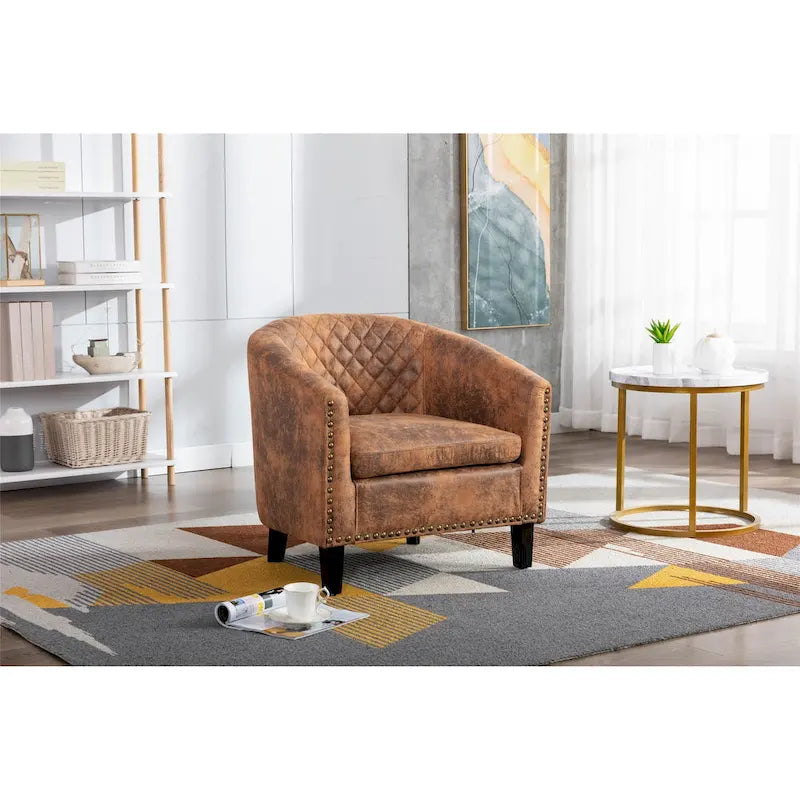 Accent Barrel chair living room chair with nailheads and solid wood legs