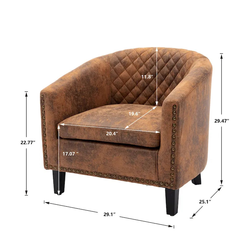 Accent Barrel chair living room chair with nailheads and solid wood legs