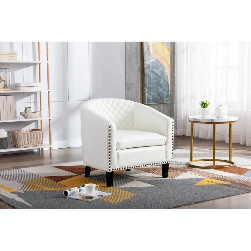 Accent Barrel chair living room chair with nailheads and solid wood legs