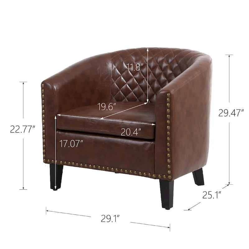 Accent Barrel chair living room chair with nailheads and solid wood legs