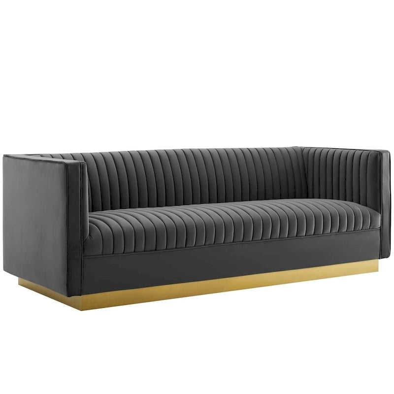Silver Orchid Perez Vertical Channel Tufted Velvet Sofa