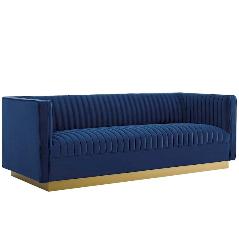 Silver Orchid Perez Vertical Channel Tufted Velvet Sofa
