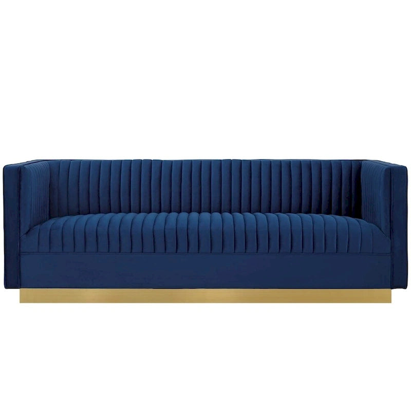 Silver Orchid Perez Vertical Channel Tufted Velvet Sofa