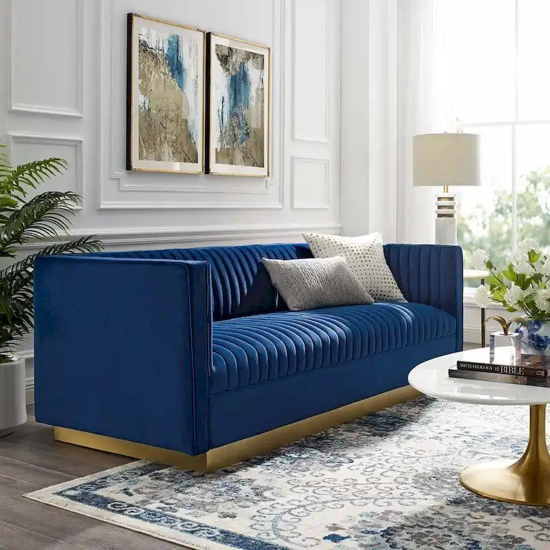 Silver Orchid Perez Vertical Channel Tufted Velvet Sofa