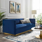 Silver Orchid Perez Vertical Channel Tufted Velvet Sofa