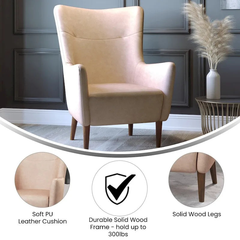 Commercial Upholstered Wingback Accent Chair with Wooden Frame and Legs - 33.25D x 29.75W x 41.25H