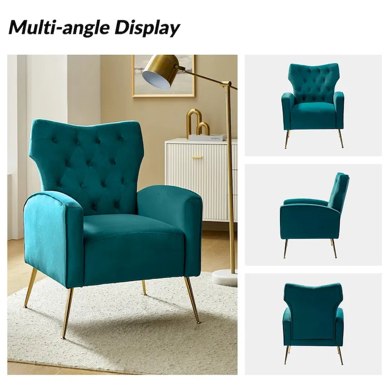 Danita Contemporary Velvet Wingback Tufted Chair With Gold Flared Metal Legs Set Of 2 by HULALA HOME