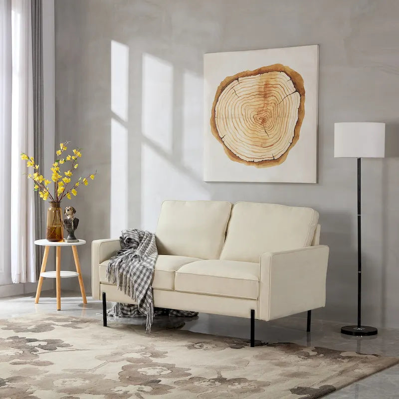 57-Inch Modern Linen Loveseat with Matte Black Metal Legs