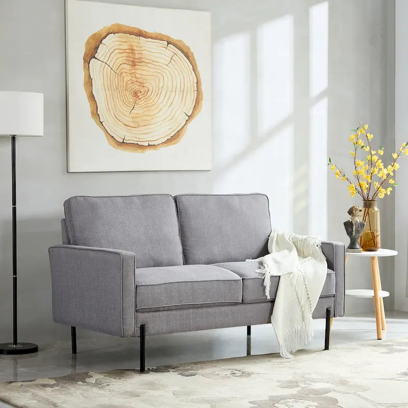 57-Inch Modern Linen Loveseat with Matte Black Metal Legs