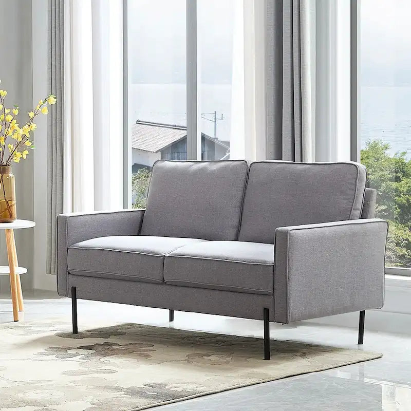 57-Inch Modern Linen Loveseat with Matte Black Metal Legs
