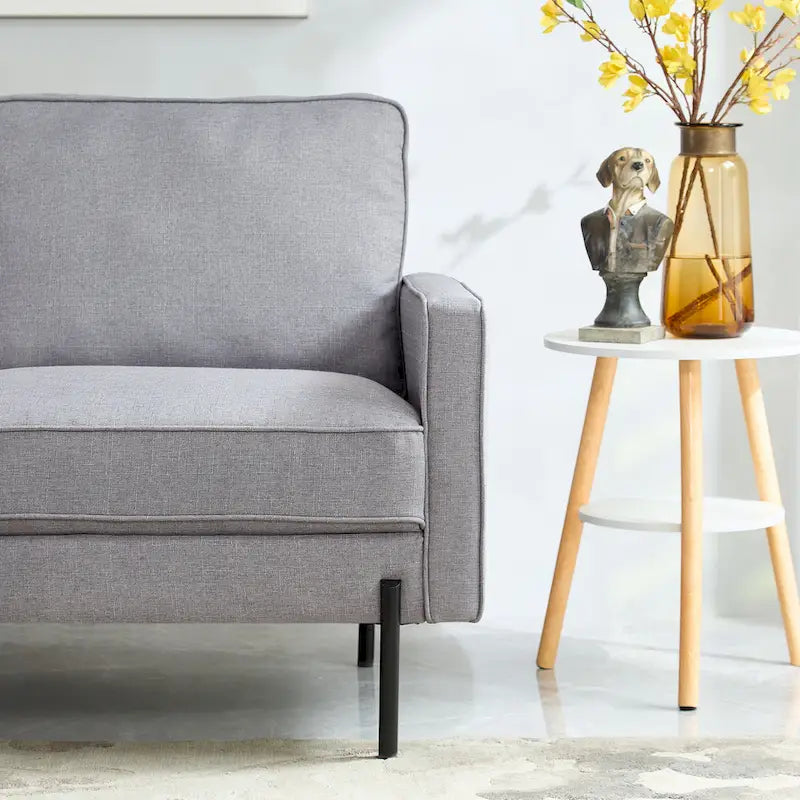 57-Inch Modern Linen Loveseat with Matte Black Metal Legs