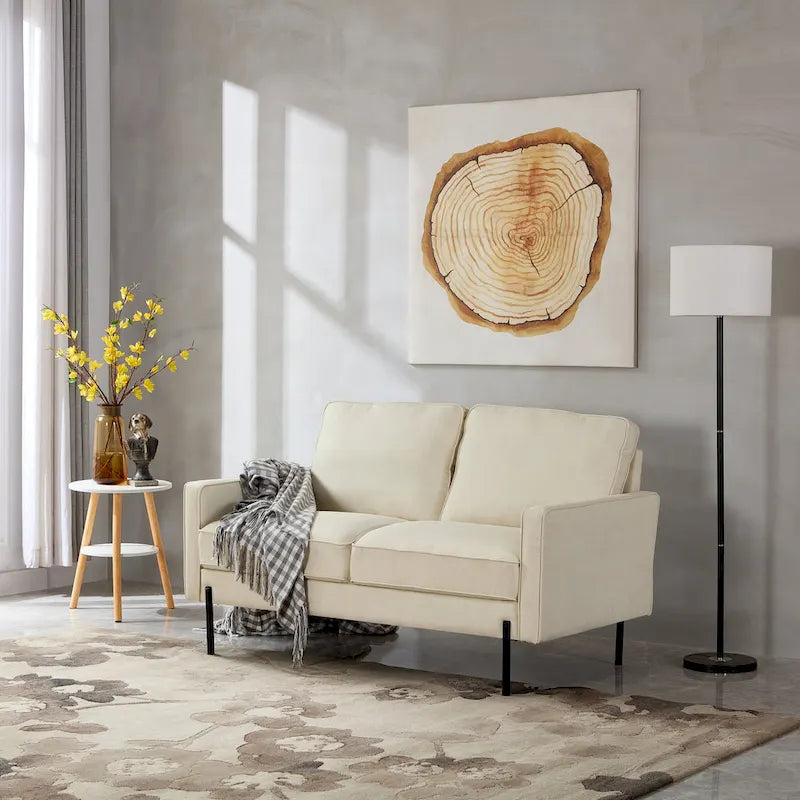 57-Inch Modern Linen Loveseat with Matte Black Metal Legs