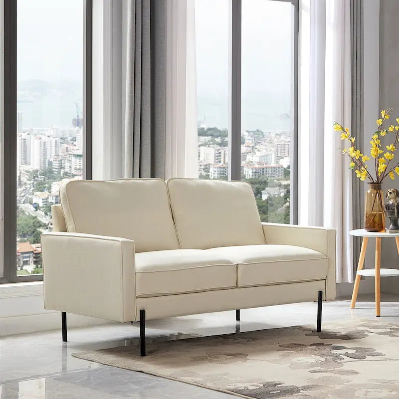 57-Inch Modern Linen Loveseat with Matte Black Metal Legs