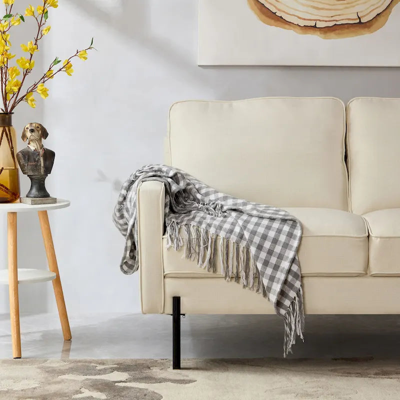 57-Inch Modern Linen Loveseat with Matte Black Metal Legs