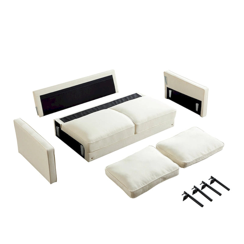 57-Inch Modern Linen Loveseat with Matte Black Metal Legs