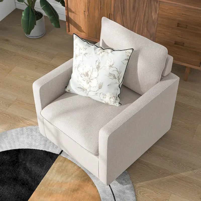 Kamile Transitional Linen Cushion Back Swivel Armchair by Furniture of America
