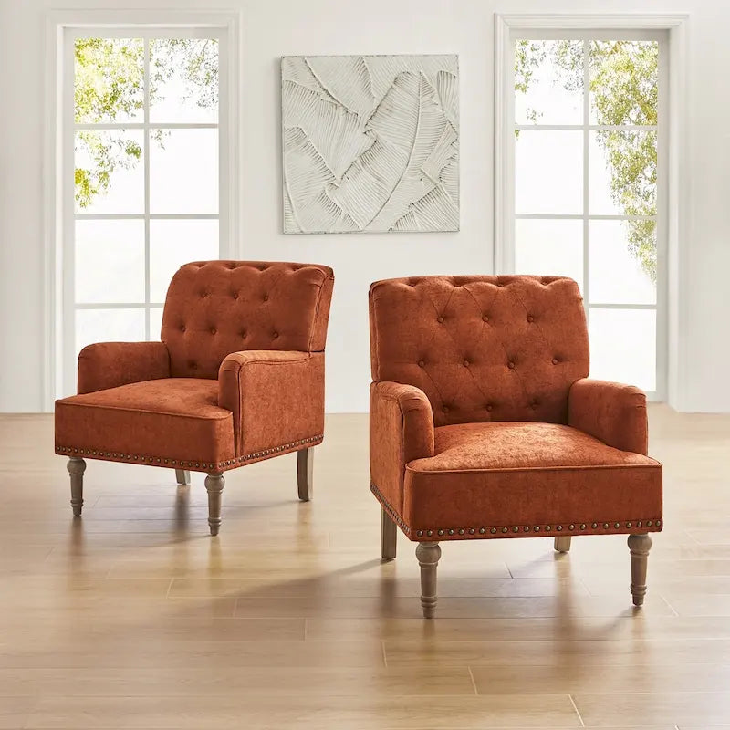 Geltrude Traditional Upholstered Accent Chair with Button Tufted Back Set of 2 by HULALA HOME
