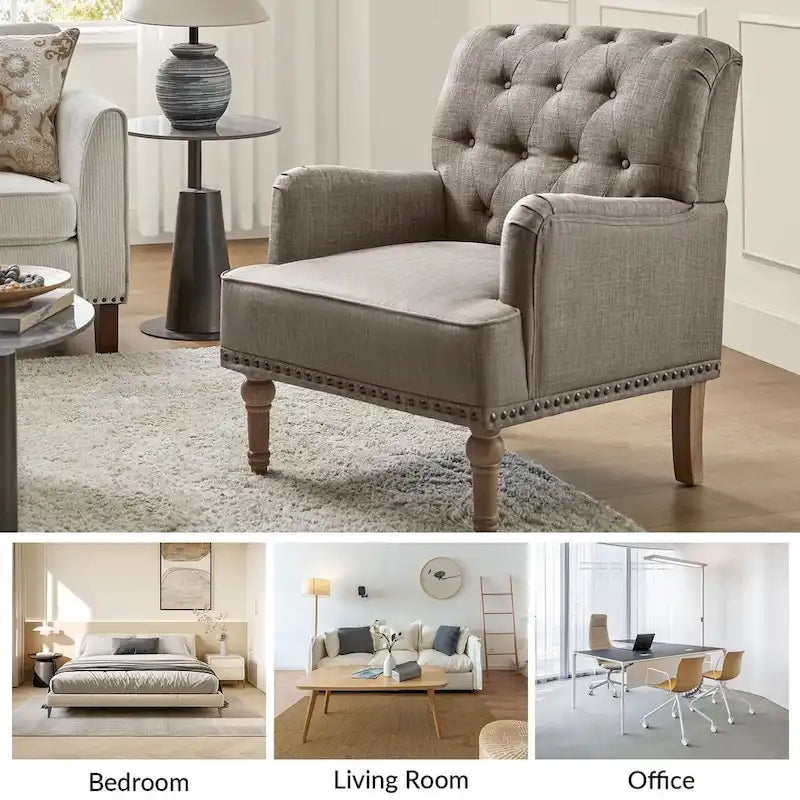 Geltrude Traditional Upholstered Accent Chair with Button Tufted Back Set of 2 by HULALA HOME