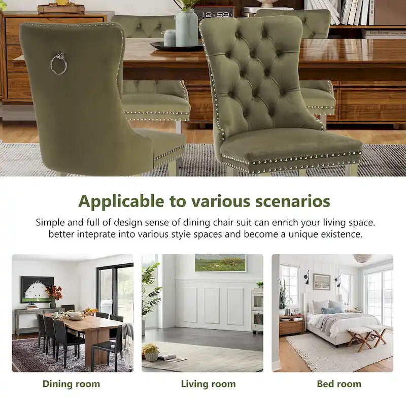 Velvet Dining Chairs Set of 2, Tufted Dining Room Chairs with Button Back, Nailhead Trim, Upholstered Kitchen Side Chairs