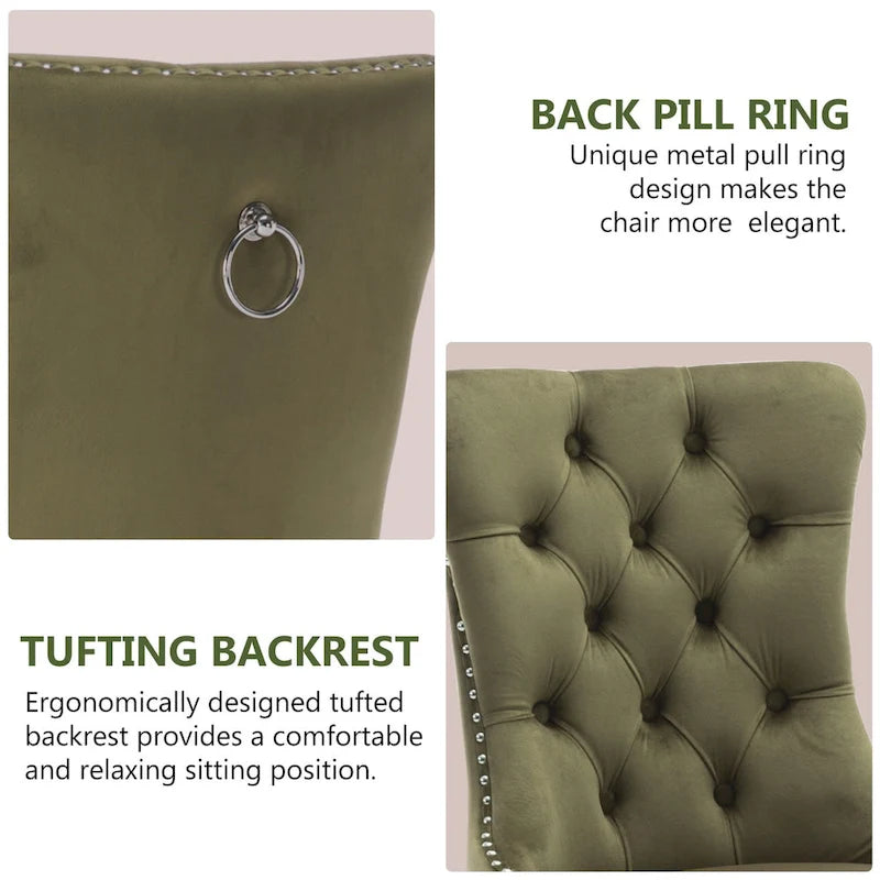 Velvet Dining Chairs Set of 2, Tufted Dining Room Chairs with Button Back, Nailhead Trim, Upholstered Kitchen Side Chairs