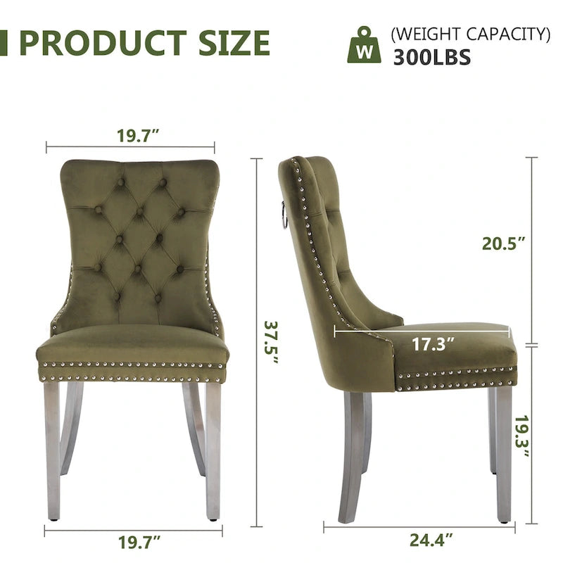 Velvet Dining Chairs Set of 2, Tufted Dining Room Chairs with Button Back, Nailhead Trim, Upholstered Kitchen Side Chairs