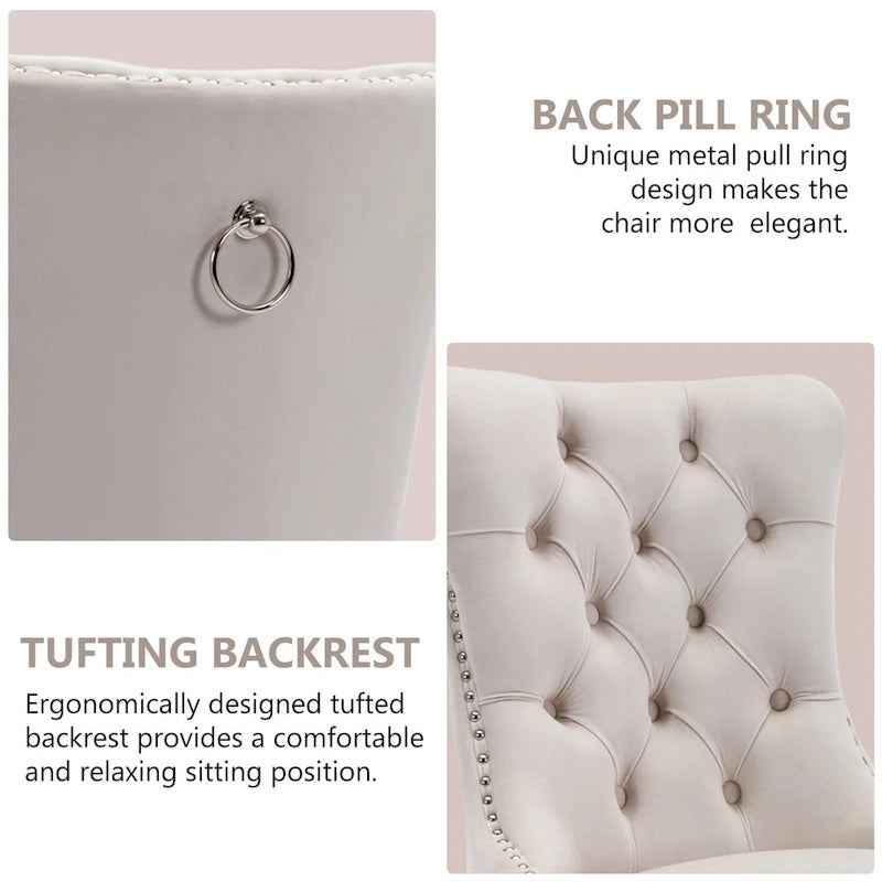 Velvet Dining Chairs Set of 2, Tufted Dining Room Chairs with Button Back, Nailhead Trim, Upholstered Kitchen Side Chairs