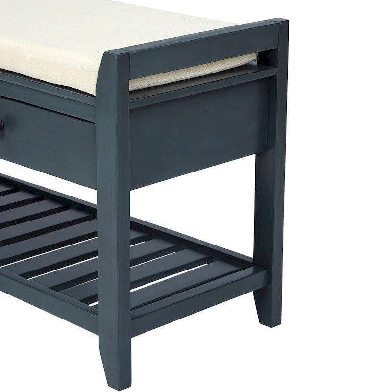 Shoe Rack with Cushioned Seat and Drawers, Multipurpose Entryway Storage Bench