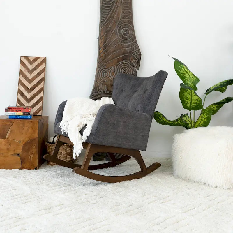 Cara Mid Century Modern Velvet Rocker Livingroom and Bedroom Chairs in Grey