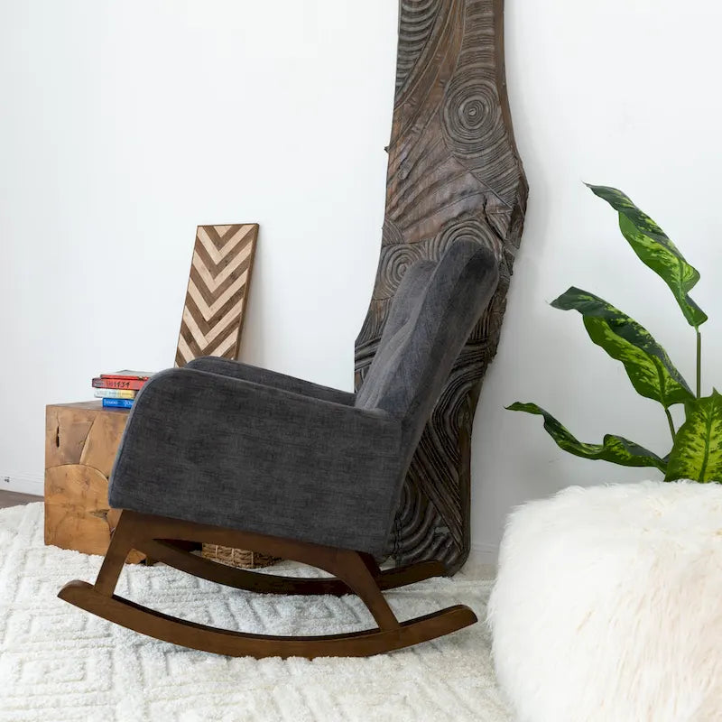 Cara Mid Century Modern Velvet Rocker Livingroom and Bedroom Chairs in Grey
