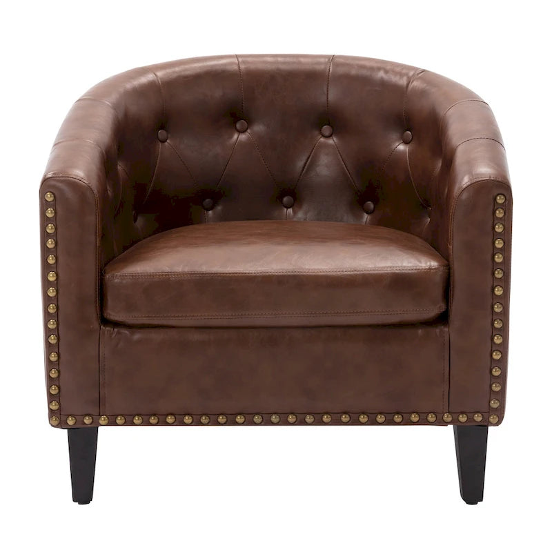 Contemporary PU Leather Club Chair with Recessed Arms and Nailhead Trim
