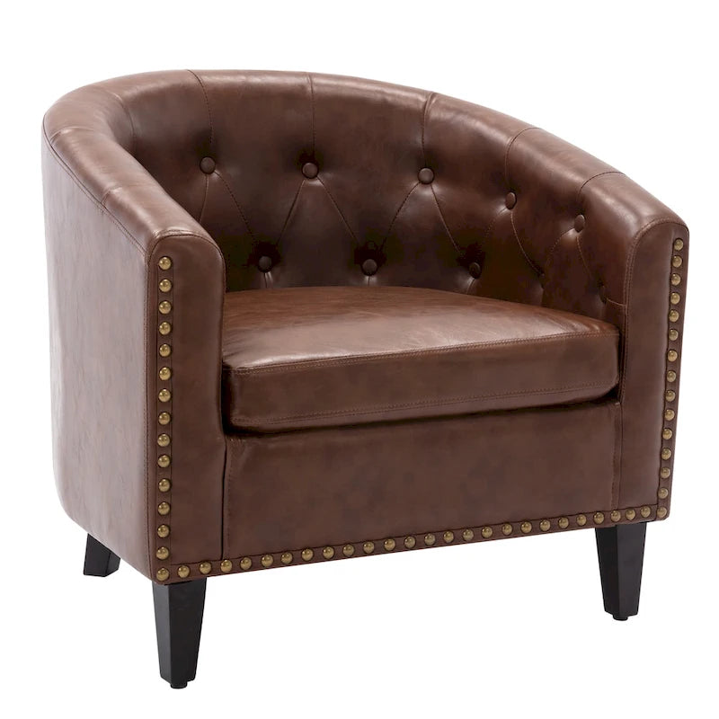 Contemporary PU Leather Club Chair with Recessed Arms and Nailhead Trim