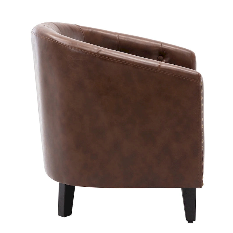 Contemporary PU Leather Club Chair with Recessed Arms and Nailhead Trim