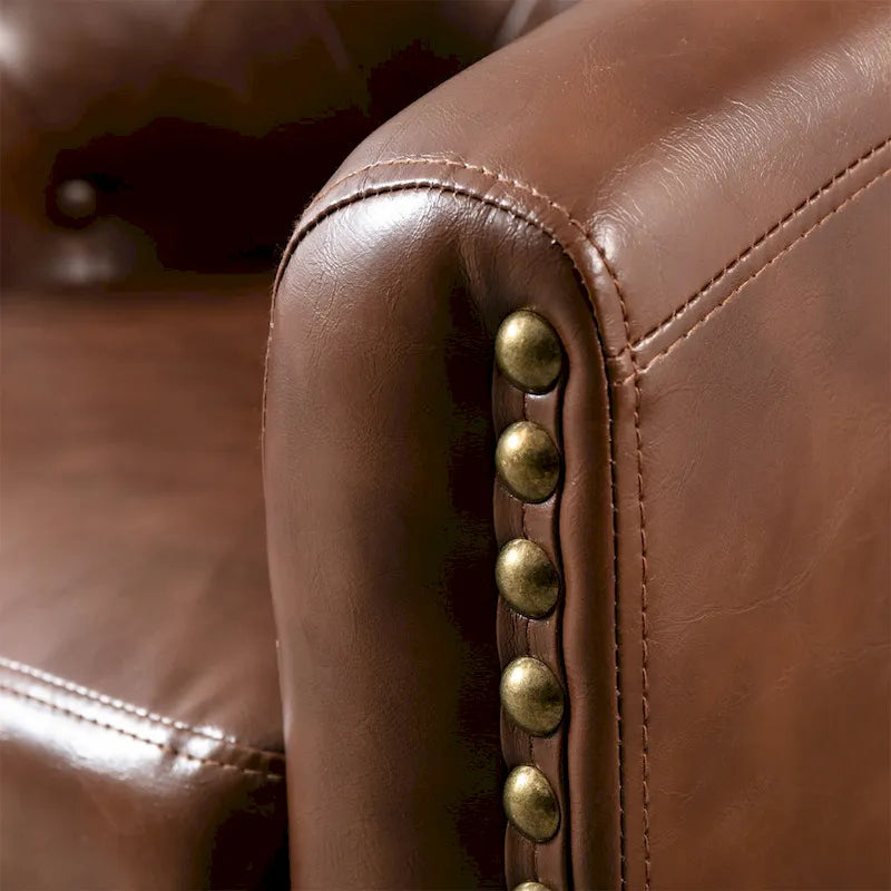 Contemporary PU Leather Club Chair with Recessed Arms and Nailhead Trim