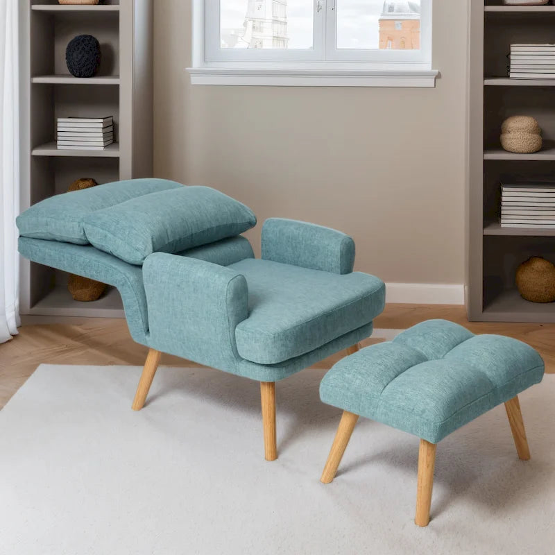 Fabric Armchair Accent Chair with Ottoman Set