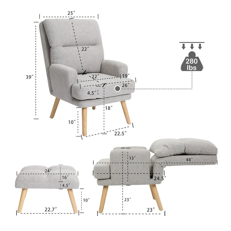 Fabric Armchair Accent Chair with Ottoman Set