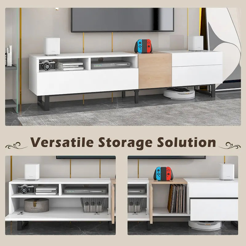 Modern TV Stand for 80 TV with Double Storage Space