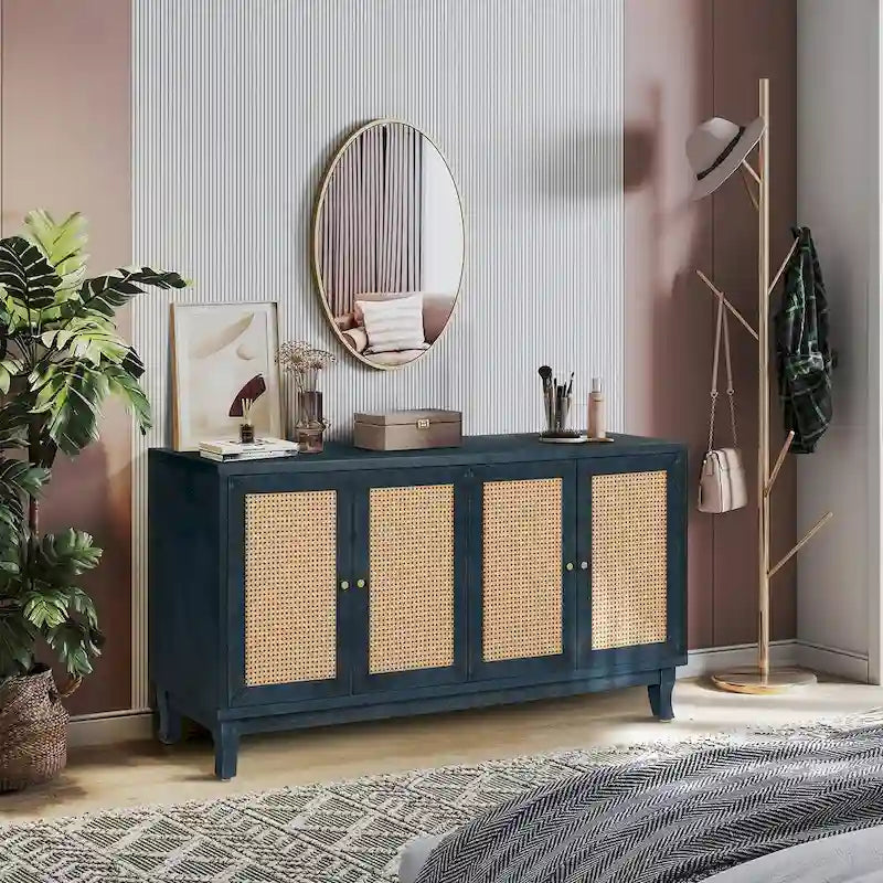 Accent Storage Cabinet With 4 Rattan Doors