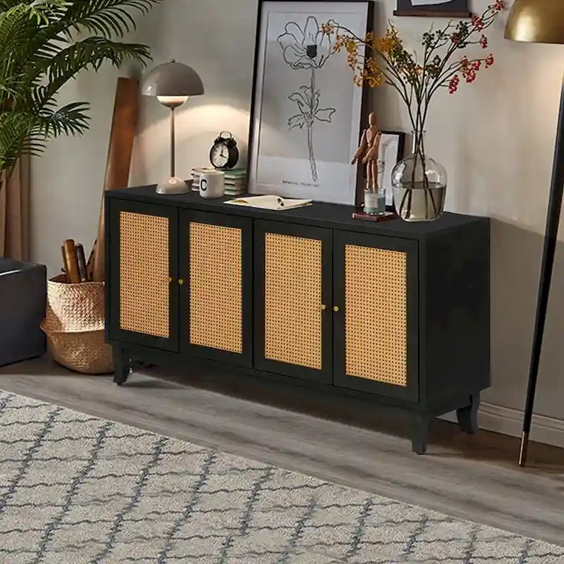 Accent Storage Cabinet With 4 Rattan Doors