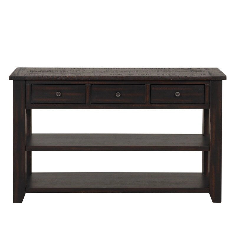 Wood Console Table with 3 Storage Drawers and 2 Shelves