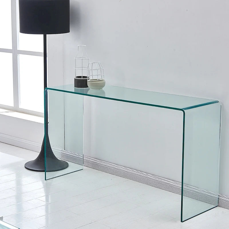 Glass Console Table, Transparent Tempered Glass Console Table