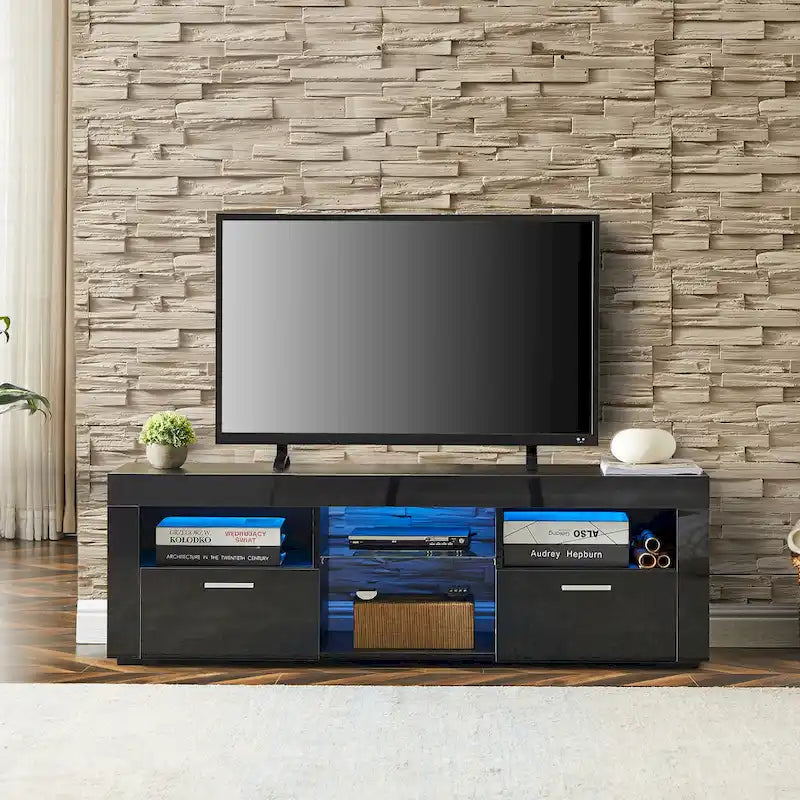 Modern 51-in Glass Shelf Storage TV Stand for TVs up to 69-in with LED Light
